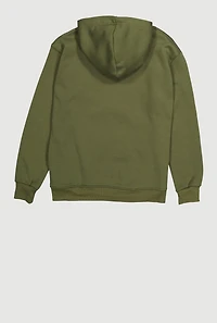 Boys Solid Fleece Lined Kangaroo Pocket Pullover Hoodie, Green, Size 12-14