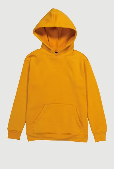 Boys Solid Kangaroo Pocket Pullover Hoodie, Yellow, Size 8-10