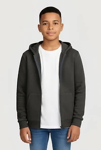 Boys Marled Pattern Zip Front Hooded Sweatshirt