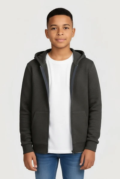 Boys Marled Pattern Zip Front Hooded Sweatshirt