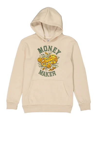 Boys Money Maker Pullover Hoodie, Beige, Size 8