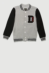 Boys Color Blocked D Patch Graphic Varsity Jacket, Multi,