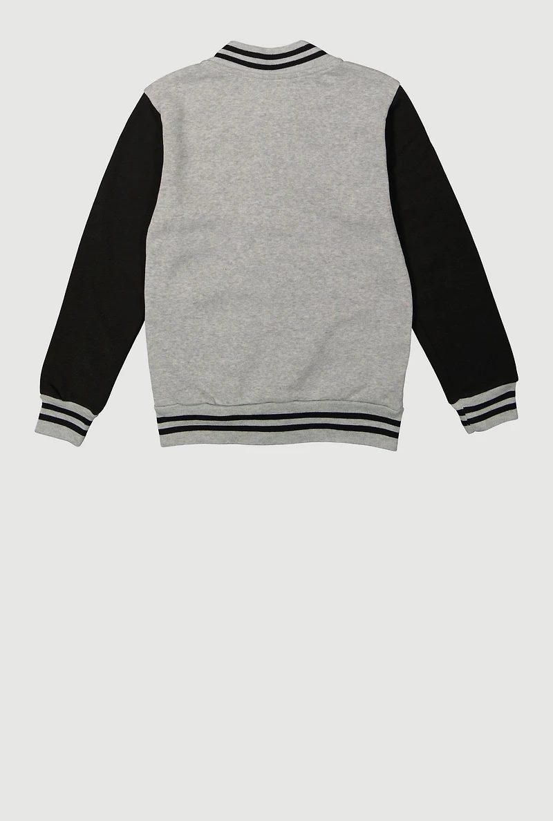 Boys Color Blocked D Patch Graphic Varsity Jacket, Multi,