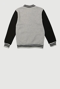 Boys Color Blocked D Patch Graphic Varsity Jacket, Multi,