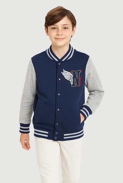 Boys Color Blocked Established One Patch Graphic Varsity Jacket, Multi,