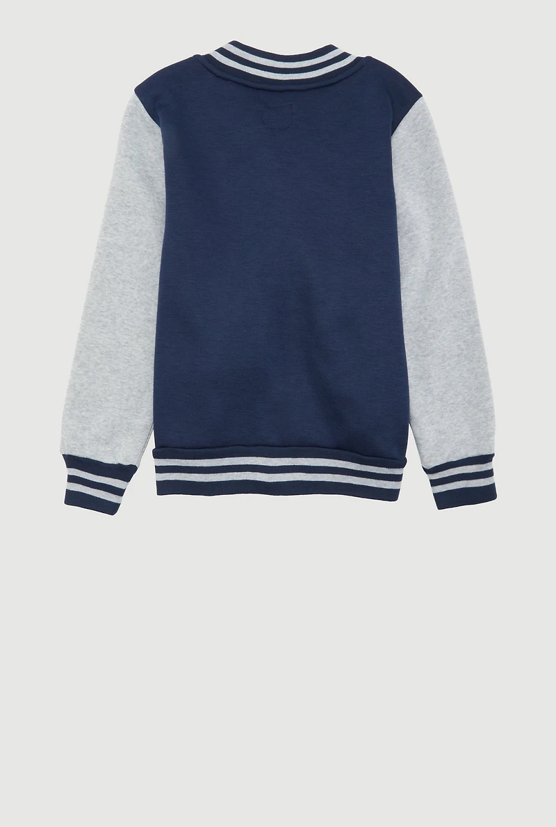 Boys Color Blocked Established One Patch Graphic Varsity Jacket, Multi,