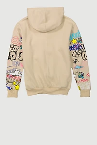 Boys Popeye Graffiti Graphic Pullover Hoodie, Beige, Size S