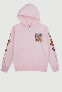 Boys Hustle Hard Teddy Graphic Pullover Hoodie, Pink, Size S