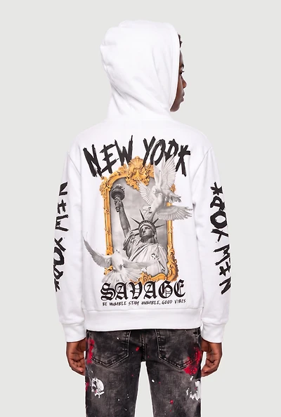 Boys New York Savage Graphic Print Hoodie