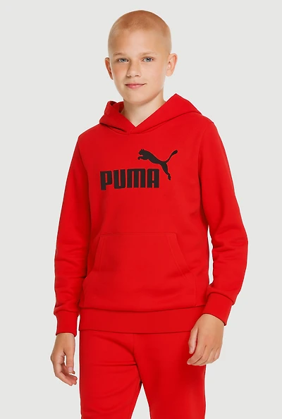 Boys Puma Pullover Fleece Hoodie with Kangaroo Pocket, Red, Size XL