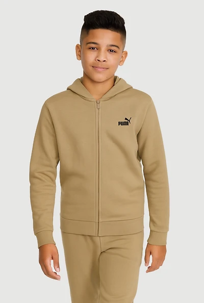 Boys Puma Fleece Zip Front Hoodie, Beige,