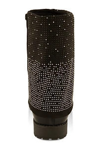 Womens Girls Rhinestone Fold Over Boots, Black, Size 1