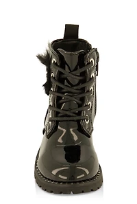 Womens Toddler Girls Heart Feather Combat Boots, Black, Size 7
