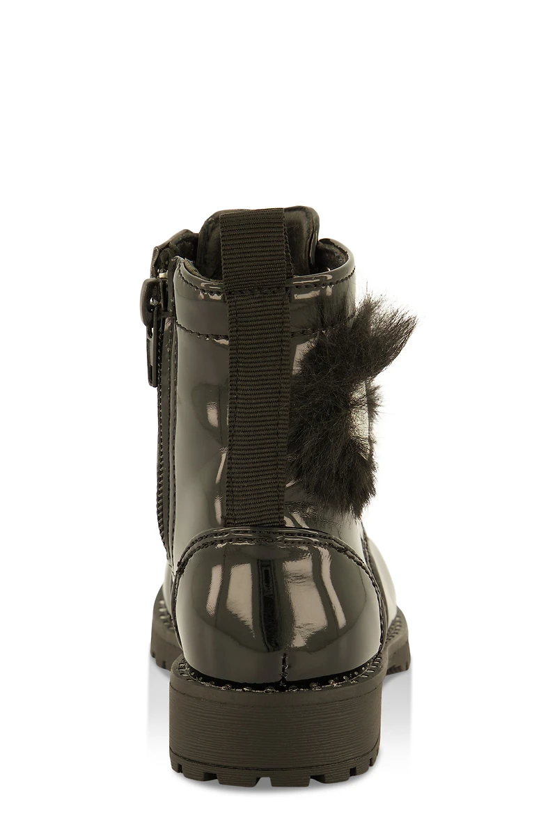 Womens Toddler Girls Heart Feather Combat Boots, Black, Size 7