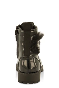 Womens Toddler Girls Heart Feather Combat Boots, Black, Size 7