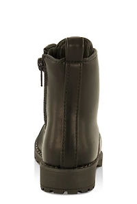 Womens Toddler Girls Studded Trim Rhinestone Combat Boots, Black,