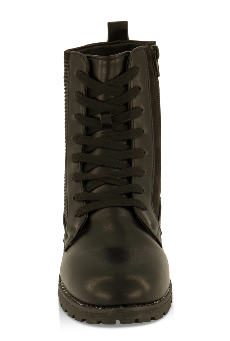 Womens Girls Rhinestone Detail Combat Boots, Black,