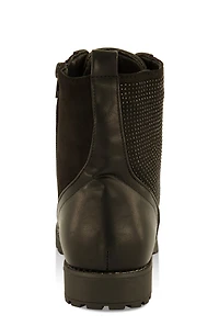 Womens Girls Rhinestone Detail Combat Boots, Black,
