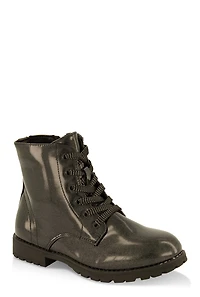 Girls Studded Trim Glitter Combat Boots