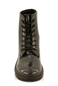 Womens Girls Lace Up Combat Boots, Black, Size 13