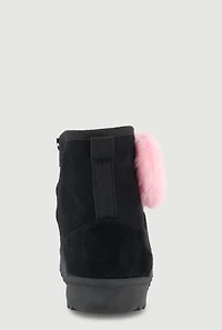 Womens Toddler Girls Faux Fur Heart Side Zip Round Toe Booties, Black,