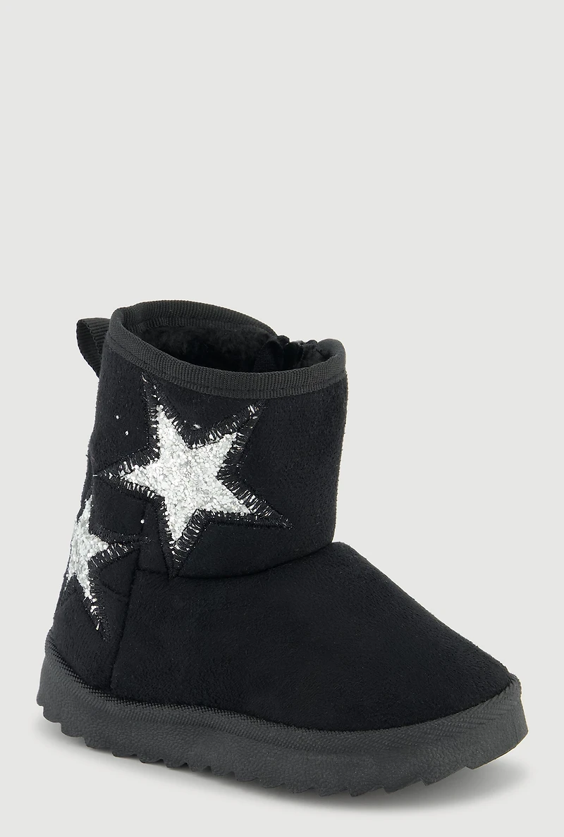 Womens Toddler Girls Glitter Star Detail Side Zip Booties,