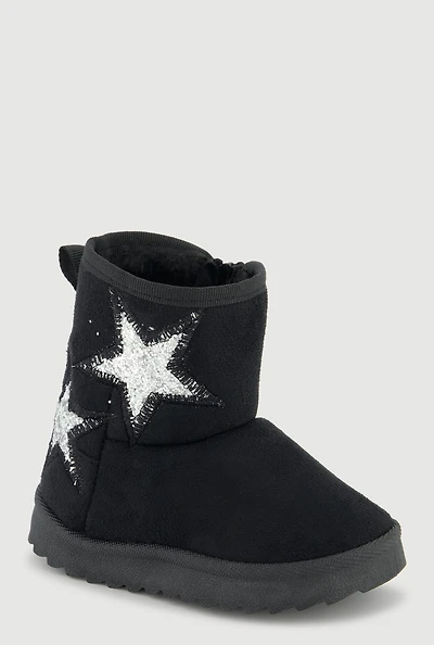 Womens Toddler Girls Glitter Star Detail Side Zip Booties,
