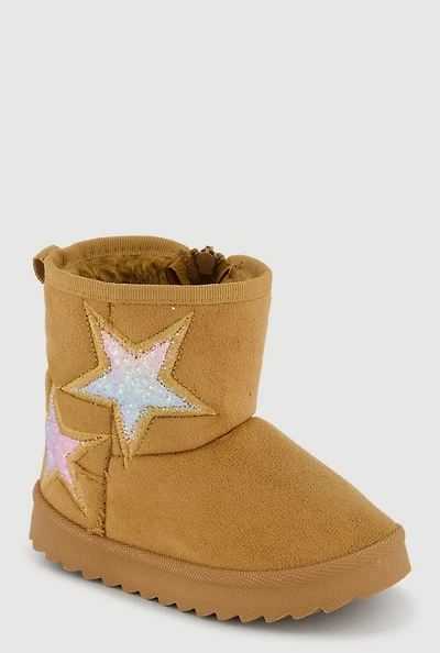 Womens Toddler Girls Glitter Star Detail Side Zip Booties,