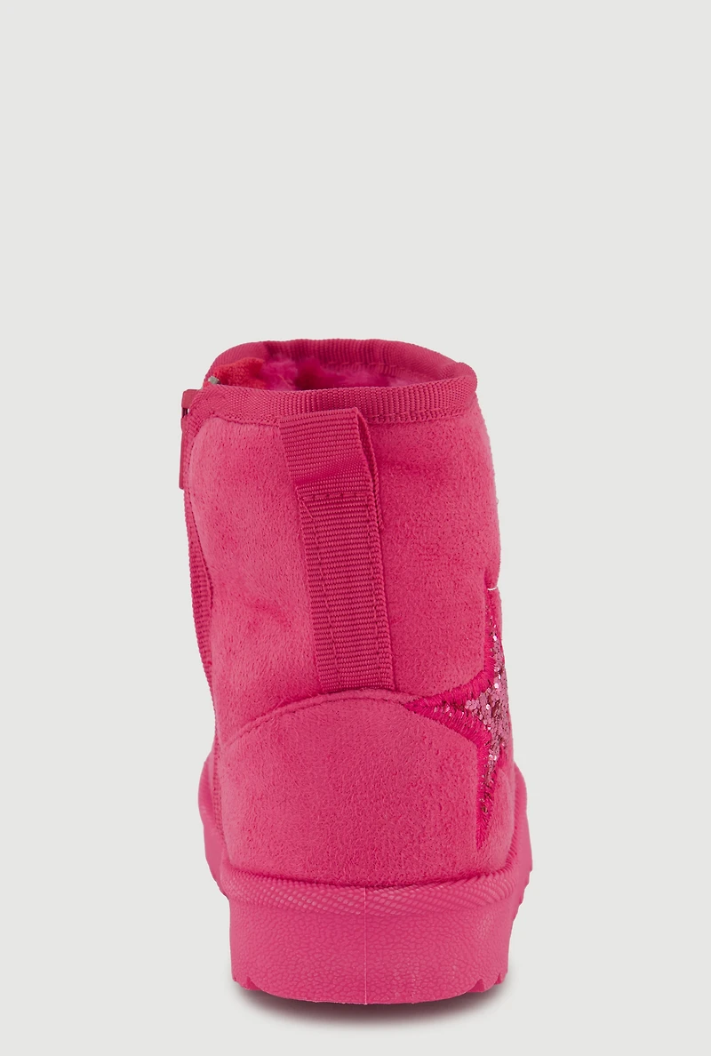 Womens Toddler Girls Glitter Star Detail Side Zip Booties, Pink, Size 8