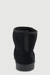 Womens Girls Faux Fur Lined Rhinestone Smiley Suede Booties,