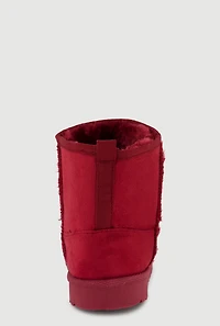 Womens Girls Faux Fur Lined Rhinestone Smiley Suede Booties, Burgundy,