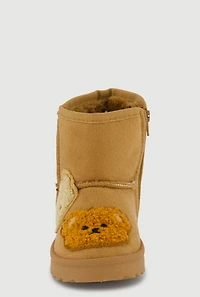 Womens Toddler Girls Bear Chenille Patch Side Zip Round Toe Booties, Brown, Size 7