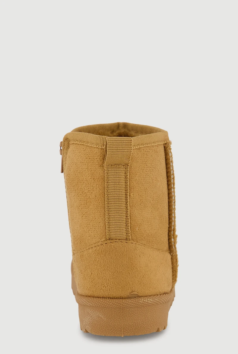 Womens Toddler Girls Bear Chenille Patch Side Zip Round Toe Booties, Brown, Size 7