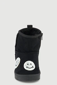 Womens Toddler Girls Faux Fur Lined Sequin Smiley Suede Booties,