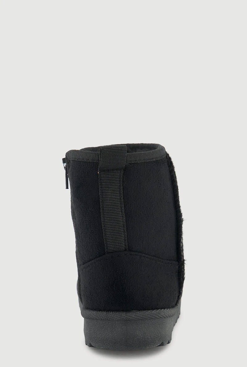 Womens Toddler Girls Faux Fur Lined Sequin Smiley Suede Booties,