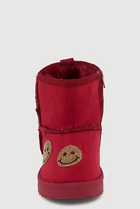 Womens Toddler Girls Faux Fur Lined Sequin Smiley Suede Booties, 8