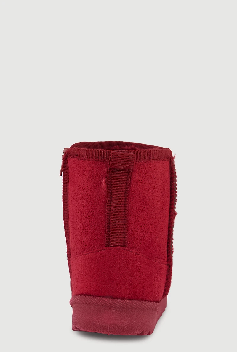 Toddler Girls Faux Fur Lined Sequin Smiley Suede Booties