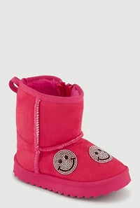 Womens Toddler Girls Faux Fur Lined Sequin Smiley Faux Suede Booties, Pink, Size 7