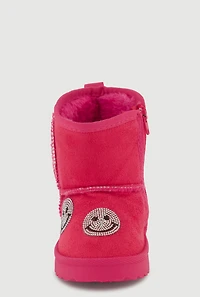 Womens Toddler Girls Faux Fur Lined Sequin Smiley Faux Suede Booties, Pink, Size 7