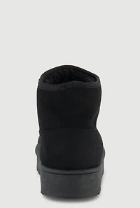 Womens Girls Faux Fur Lined Embroidered Patch Boots,