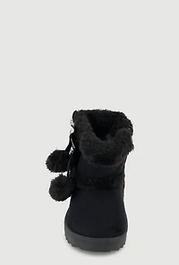 Womens Toddler Girls Rhinestone Butterfly Pom Pom Detail Faux Suede Boots, Black, Size 9