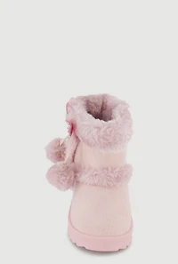 Womens Toddler Girls Rhinestone Butterfly Pom Detail Faux Suede Boots, Pink,