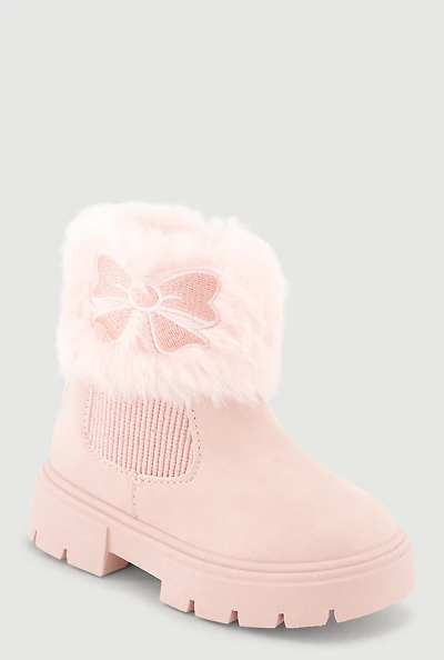 Toddler Girls Faux Fur Bow Chelsea Boots