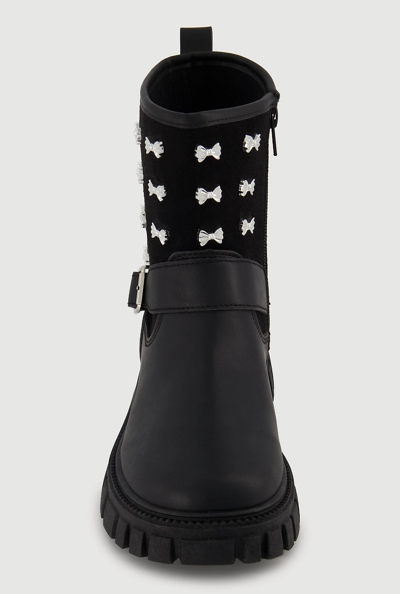 Girls Bow Studded Moto Boots