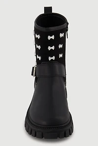 Girls Bow Studded Moto Boots