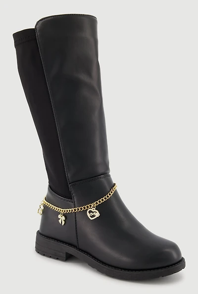 Girls Knee High Riding Boots with Charm Chain