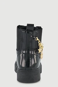 Womens Toddler Girls Metallic Charm Chain Lace Up Combat Boots,