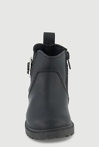 Womens Toddler Girls Faux Leather Booties with Star Buckle, Black,