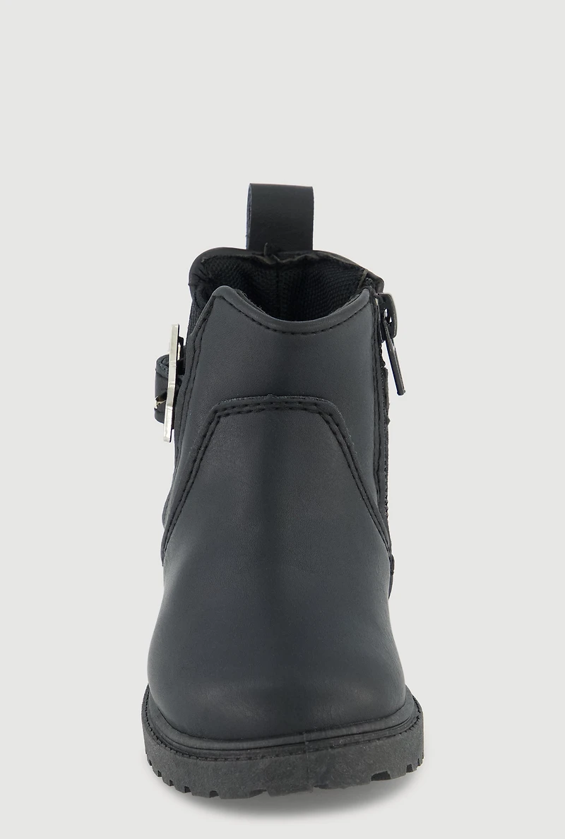 Toddler Girls Faux Leather Booties with Star Buckle