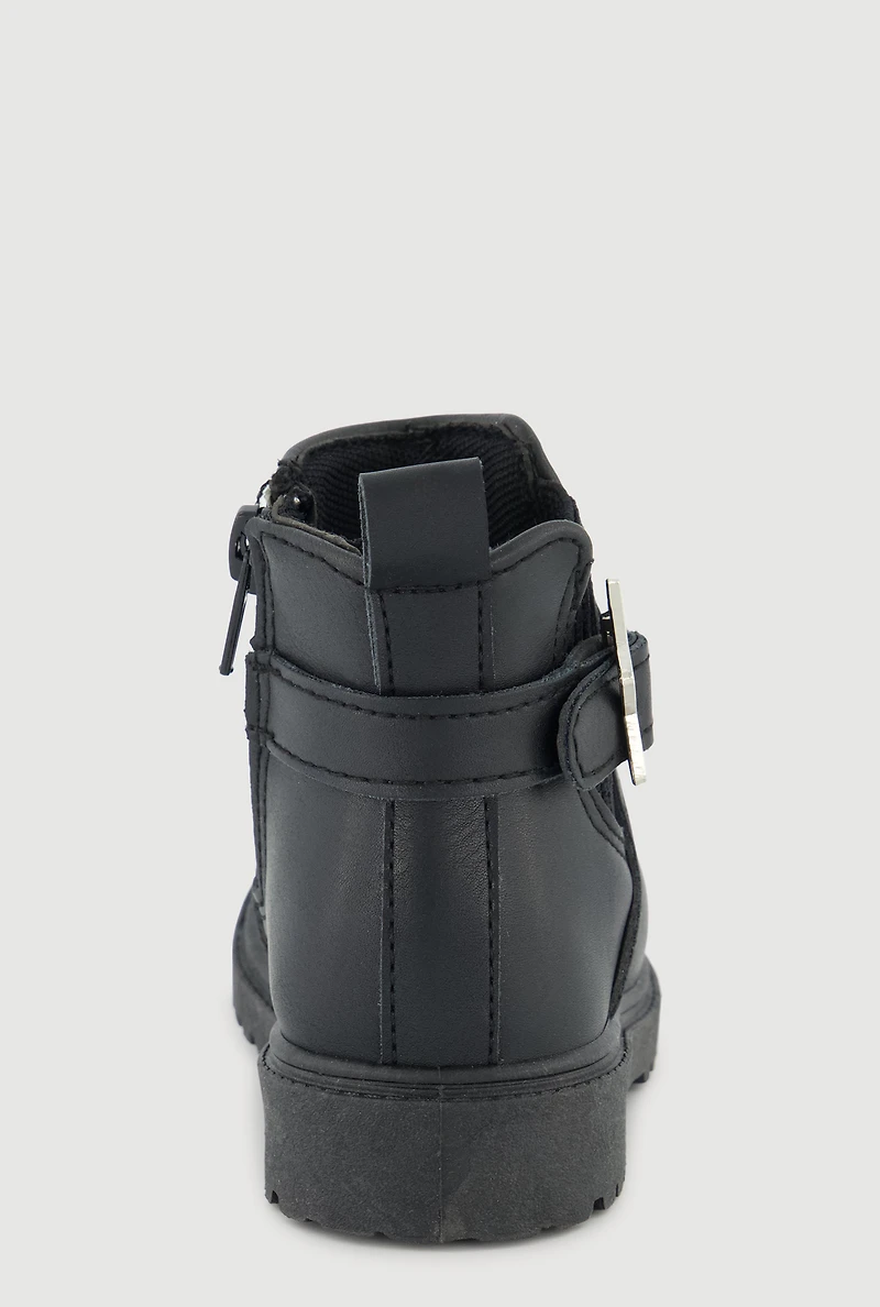 Womens Toddler Girls Faux Leather Booties with Star Buckle, Black, Size 7